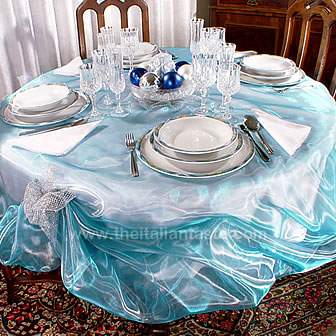 blue and silver table setting ideas for Holiday Season, detail of centerpiece and other decors