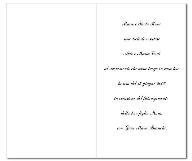 facsimile di invito al cocktail o ricevimento per il fidanzamento ufficiale