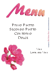 Modello per menu, tema floreale, sfondo bianco