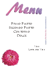 Modello per menu, tema floreale, sfondo bianco