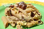 Summer cold dish made with emmer penne tossed with rabbit-and-truffle sauce