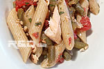 Pasta salad with Italian dressing: green beans and trout