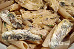 Wholemeal penne pasta salad tossed with sardine sauce