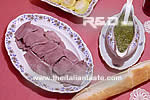 Boiled veal tongue with Italian sauces