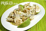 Boiled salt cod seasoned with olive oil and lemon juice