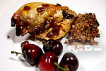 Guinea fowl filled with couscous and cherries