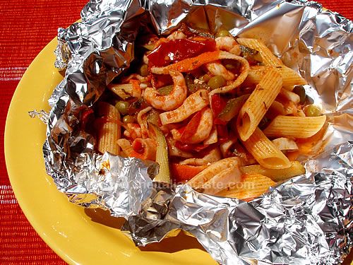 Penne, baked in foil