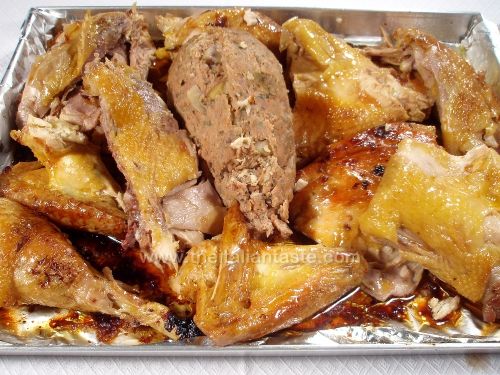 Baked whole, stuffed with Cointreau-flavored chestnuts and sausage