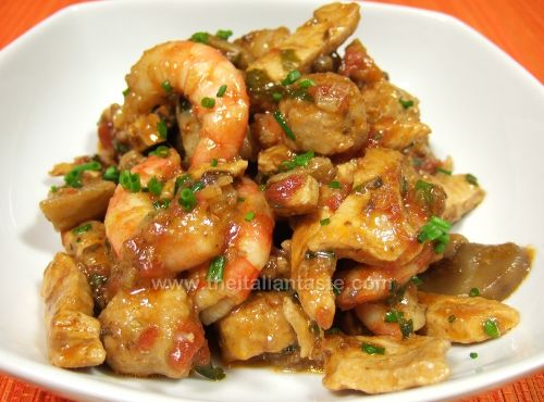Chicken, sausage, shrimp, mushroom stew
