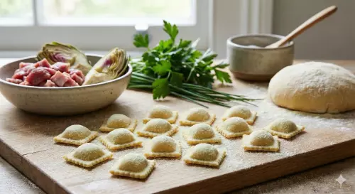 Ripieno per ravioli con agnello e carciofi