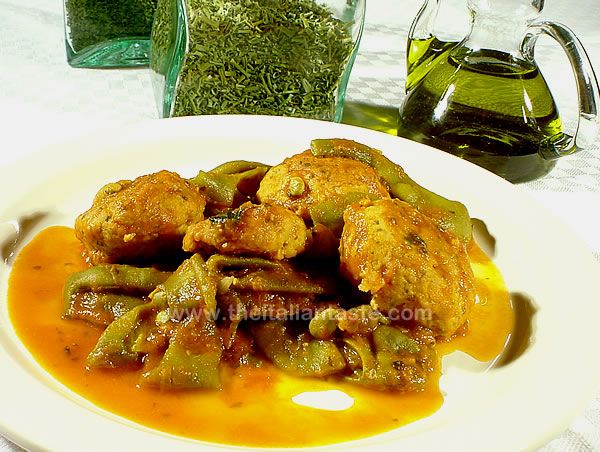 Fish burgers with stewed flat beans