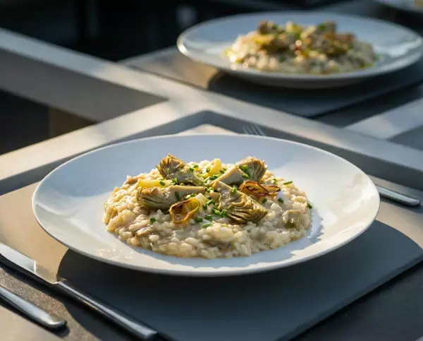 Vegan risotto with artichokes