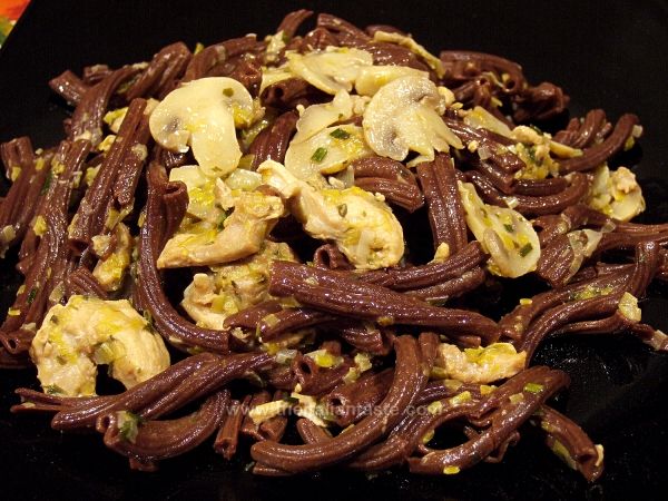 Cocoa pasta with mushroom-and-rabbit sauce