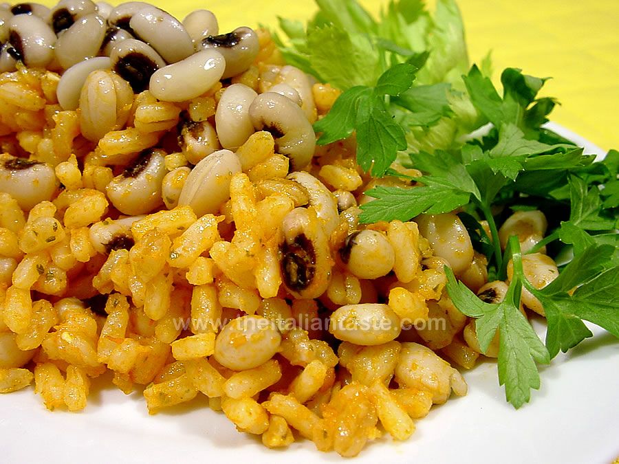 Rice salad with hot red salsa and beans