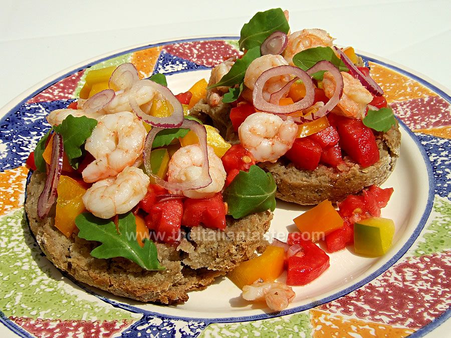 Friselle gamberi e peperoni